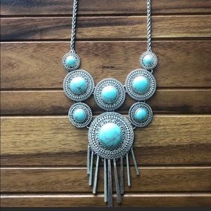 Lucky Brand Silvertone Turquoise Front Necklace